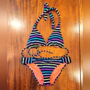 Victoria's Secret Bikini Set Black Stripe Large